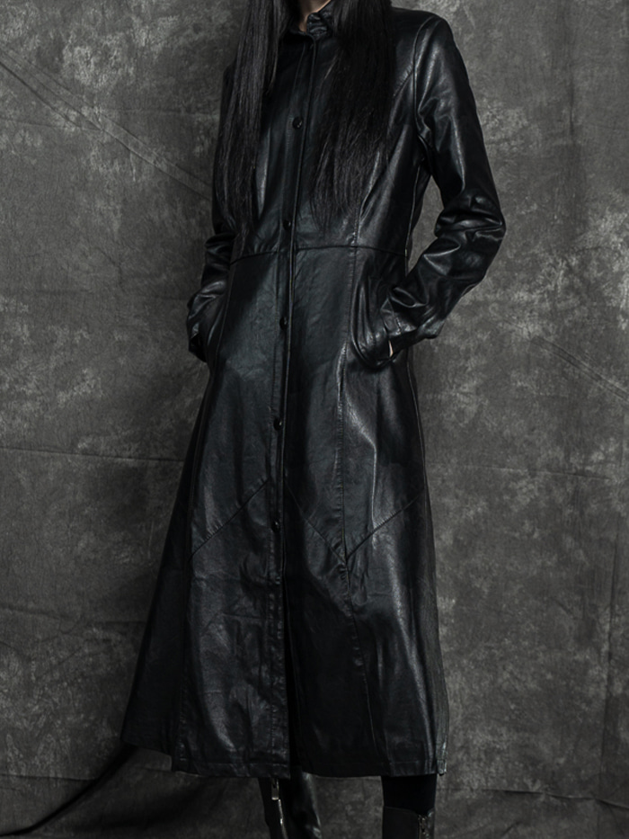 Wakuri Dotment Leather Long Coat