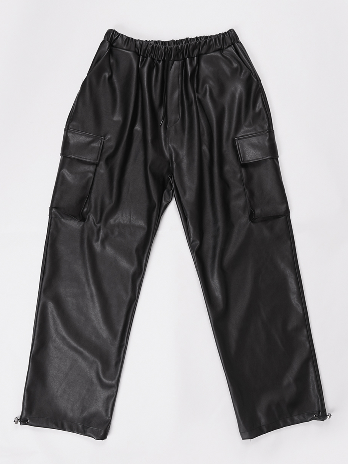 [UNISEX] Rework Pocket Cargo Leather Pants